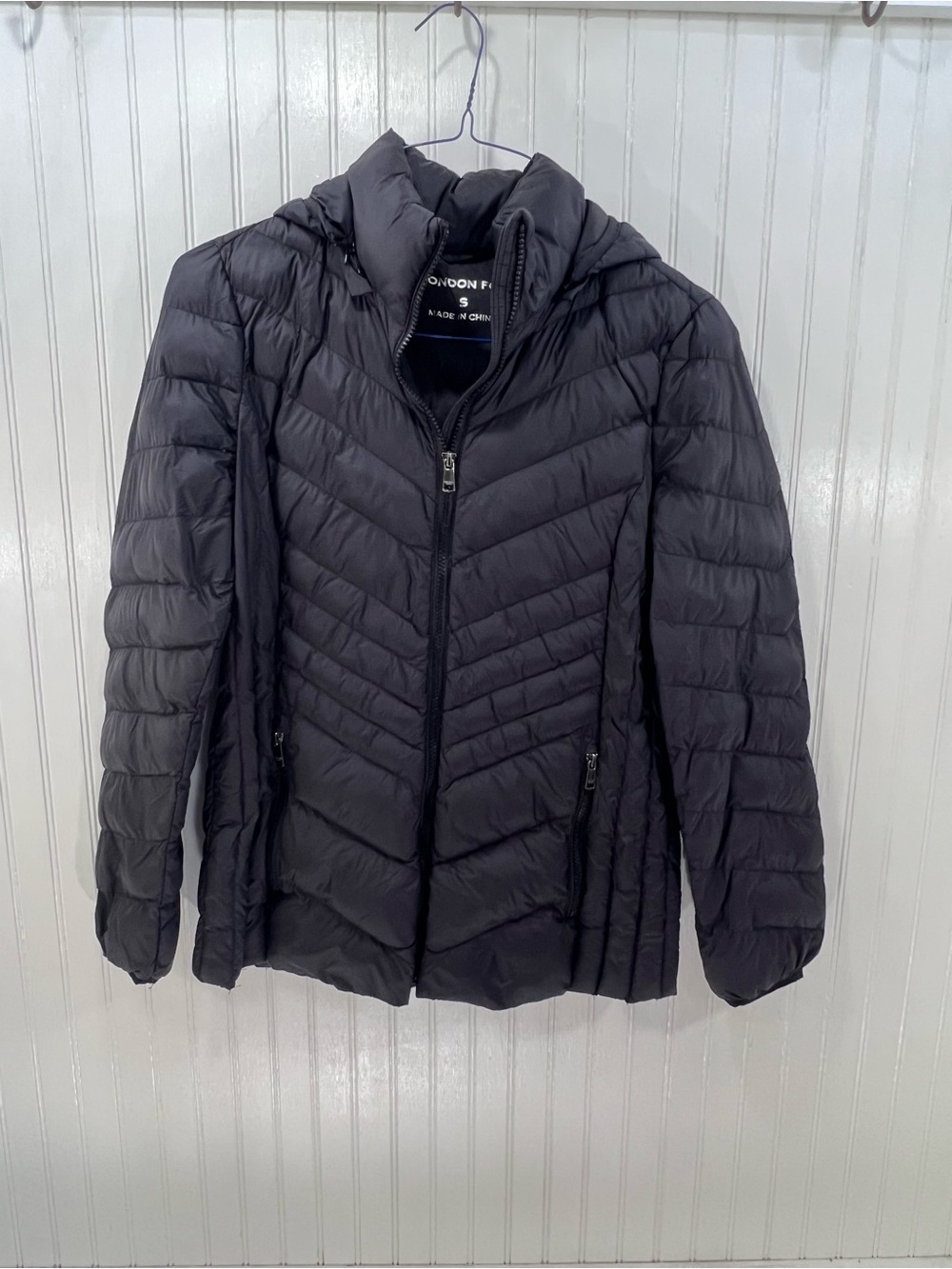 London Fog Black Quilted Down Packable Hooded Puffer Jacket S